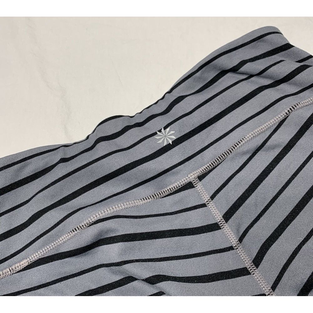 Athleta Stripe Chaturanga Crop Capri Leggings Black W/ Gray Striped‎ Size Small